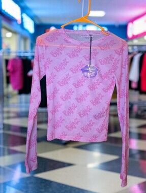 Dolls Kill X Btatz Pink All-Over Logo Long Sleeve Tee New Size Small